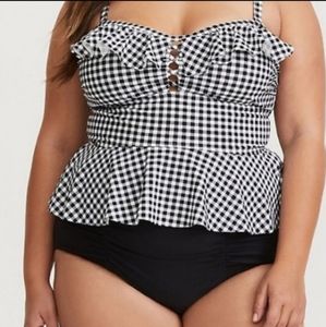 Torrid Gingham Peplum Tankini Swim Top